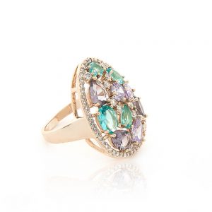 ANEL DOURADO COM ZIRCONIA COLORIDA - TI0113BA - TIAMO SEMIJOIAS