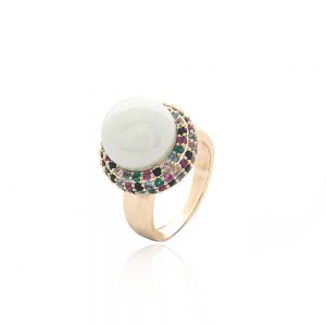ANEL PEROLA DOURADO COM ZIRCONIA COLORIDA -TI0125BA - TIAMO SEMIJOIAS