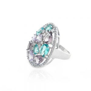 ANEL PRATEADO COM ZIRCONIA COLORIDA -TI0113BA - TIAMO SEMIJOIAS
