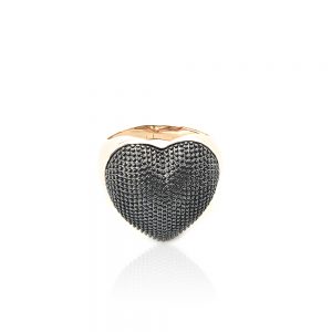 Anel coraçao dourado com pontilhado negro - TI0185BA - Tiamo semijoias
