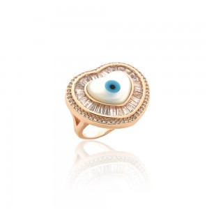 Anel coraçao olho grego dourado com zirconia -TI0068BA - Tiamo semijoias