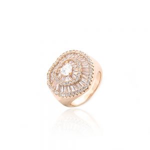 Anel coraçao pizza dourado com zirconia cristal - TI0180BA Tiamo semijoias