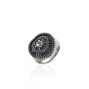 Anel coraçao pizza grafite com zirconia negra - TI0180BA - Tiamo semijoias