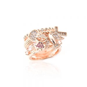 Anel menina coraçao cruz divino espirito santo dourado com zirconia - TI0074BA - Tiamo semijoias