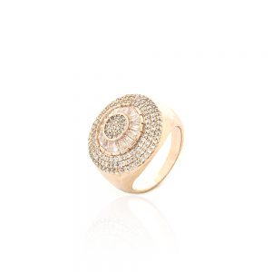 Anel pizza dourado com zirconia cristal - TI0174BA - Tiamo semijoias
