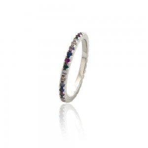 Anel prateado com zirconia colorida - TI0376BA - Tiamo semijoais