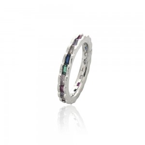 Anel prateado com zirconia colorida - TI0377BA - Tiamo semijoias