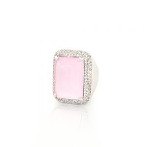 Anel prateado com zirconia quartzo rosa - TI0212BA - Tiamo semijoias