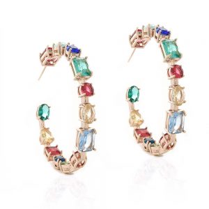 BRINCO ARGOLA DOURADA COM ZIRCONIA COLORIDA -TI0169BA - TIAMO SEMIJOIAS