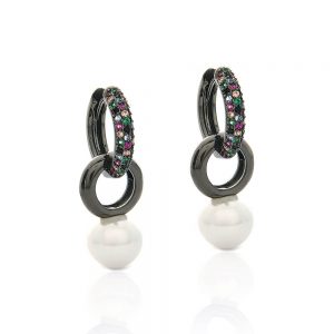 BRINCO ARGOLA GRAFITE COM PEROLA E ZIRCONIA COLORIDA - TI0124BA - TIAMO SEMIJOIAS