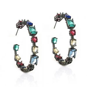 BRINCO ARGOLA GRAFITE COM ZIRCONIA COLORIDA -TI0169BA - TIAMO SEMIJOIAS