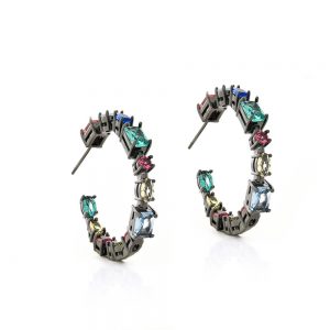 BRINCO ARGOLA GRAFITE COM ZIRCONIA COLORIDA - TI0170BA - TIAMO SEMIJOIAS