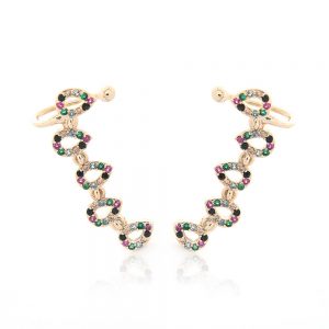 BRINCO EAR CUFF DOURADO COM ZIRCONIA COLORIDA - TI0091BA - TIAMO SEMIJOIAS