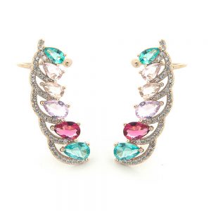 BRINCO EAR CUFF DOURADO COM ZIRCONIA COLORIDA - TI0098BA - TIAMO SEMIJOIAS