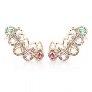 BRINCO EAR CUFF DOURADO COM ZIRCONIA COLORIDA - TI0106BA - TIAMO SEMIJOIAS