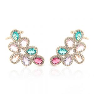 BRINCO EAR CUFF DOURADO COM ZIRCONIA COLORIDA - TI0107BA - TIAMO SEMIJOIAS