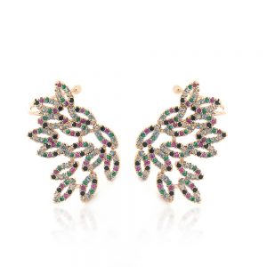 BRINCO EAR CUFF DOURADO COM ZIRCONIA COLORIDA - TI0109BA - TIAMO SEMIJOIAS