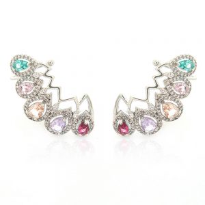 BRINCO EAR CUFF PRATEADO COM ZIRCONIA COLORIDA - TI0106BA - TIAMO SEMIJOIAS