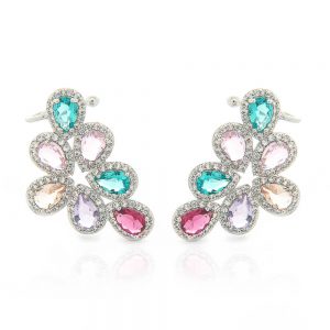 BRINCO EAR CUFF PRATEADO COM ZIRCONIA COLORIDA - TI0107BA - TIAMO SEMIJOIAS