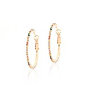 Brinco argola dourada com zirconia colorida - TI0230BA - Tiamo semijoias