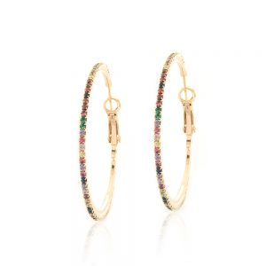 Brinco argola dourada com zirconia colorida - TI0231BA - Tiamo semijoias