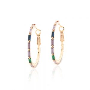 Brinco argola dourada com zirconia colorida - TI0232BA Tiamo semijoias