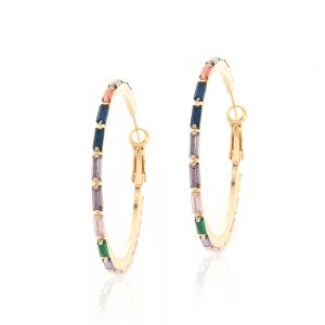 Brinco argola dourada com zirconia colorida - TI0233BA Tiamo semijoias