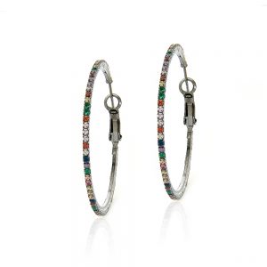 Brinco argola grafite com zirconia colorida - TI0231BA - Tiamo semijoias
