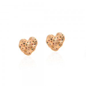 Brinco dourado coração em zirconia coloridas - TI0600MSX - Tiamo