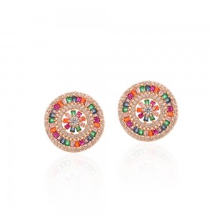 Brinco dourado pizza com zirconias coloridas - TI0347MSX - Tiamo Semijoias