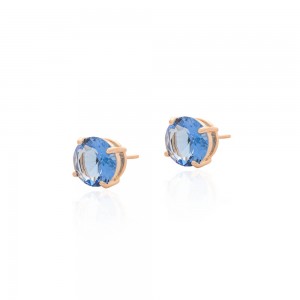 Brinco dourado ponto de luz pedra cristal azul escuro - TI0387MSX - Tiamo semijoias