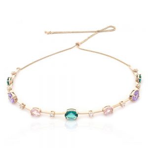 CHOKER REGULAVEL DOURADO COM ZIRCONIA COLORIDA - TI0153BA - TIAMO SEMIJOIAS