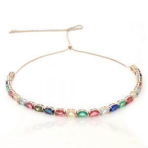 CHOKER REGULAVEL DOURADO COM ZIRCONIA COLORIDA - TI0163BA - TIAMO SEMIJOIAS