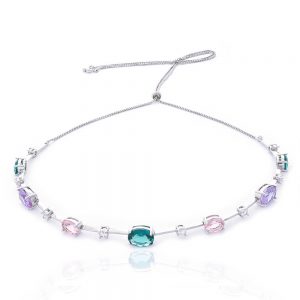 CHOKER REGULAVEL PRATEADO COM ZIRCONIA COLORIDA - TI0153BA - TIAMO SEMIJOIAS