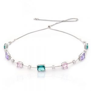 CHOKER REGULAVEL PRATEADO COM ZIRCONIA COLORIDA - TI0154BA - TIAMO SEMIJOIAS