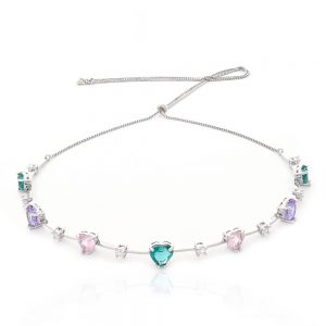 CHOKER REGULAVEL PRATEADO COM ZIRCONIA COLORIDA - TI0155BA - TIAMO SEMIJOIAS