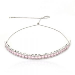 CHOKER REGULAVEL PRATEADO COM ZIRCONIA QUARTZO ROSA - TI0195BA - TIAMO SEMIJOIAS