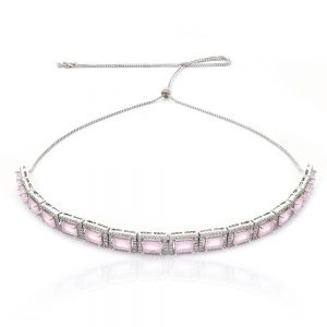 CHOKER REGULAVEL PRATEADO COM ZIRCONIA QUARTZO ROSA - TI0197BA - TIAMO SEMIJOIAS
