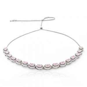 CHOKER REGULAVEL PRATEADO COM ZIRCONIA QUARTZO ROSA - TI0199BA - TIAMO SEMIJOIAS