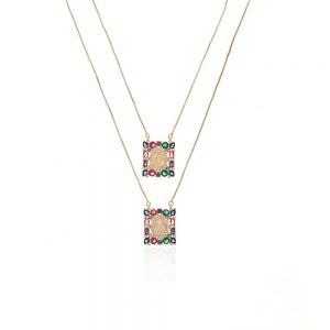 COLAR ESCAPULARIO RELIGIOSO DOURADO COM ZIRCONIA COLORIDA - TI0057BA - TIAMO SEMIJOIAS