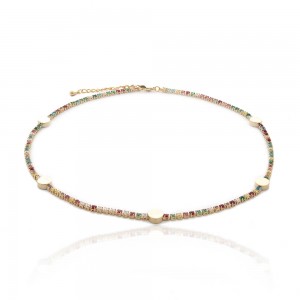 Choker bolinha lisa dourado com zirconia colorida - TI0397BA - Tiamo semijoias