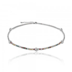 Choker bolinha prateado com zirconia colorida - TI0403BA - Tiamo semijoias