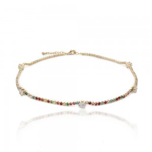 Choker coraçao dourado com zirconia colorida - TI0404BA - Tiamo semijoias