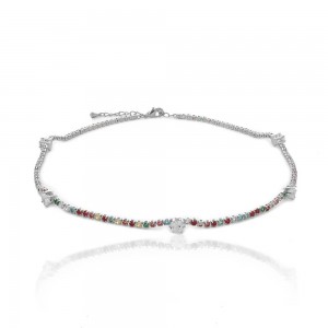 Choker coraçao prateado com zirconia colorida - TI0404BA - Tiamo semijoias