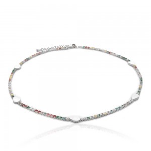 Choker gota liso prateado com zirconia colorida - TI0396BA - Tiamo semijoias
