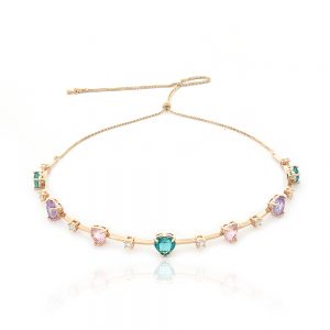 Choker regulavel dourado com zirconia colorida - TI0155BA - Tiamo semijoias