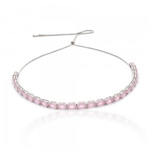 Choker regulavel prateado com zirconia quartzo rosa - TI0165BA - Tiamo semijoias