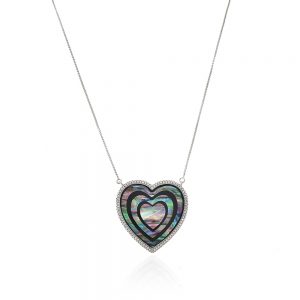Colar coraçao abalone prateado com zirconia - TI0035BA - Tiamo semijoias