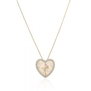 Colar coraçao fe madreperola mosaico dourado com zirconia - TI0129BA - Tiamo semijoias