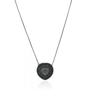 Colar coraçao pizza grafite com zirconia negra - TI0178BA - Tiamo semijoias